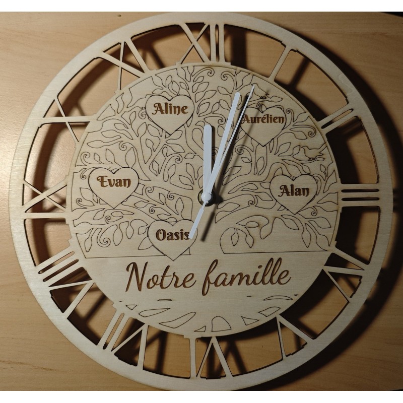 Horloge bois personnalisable | Gravure centrale