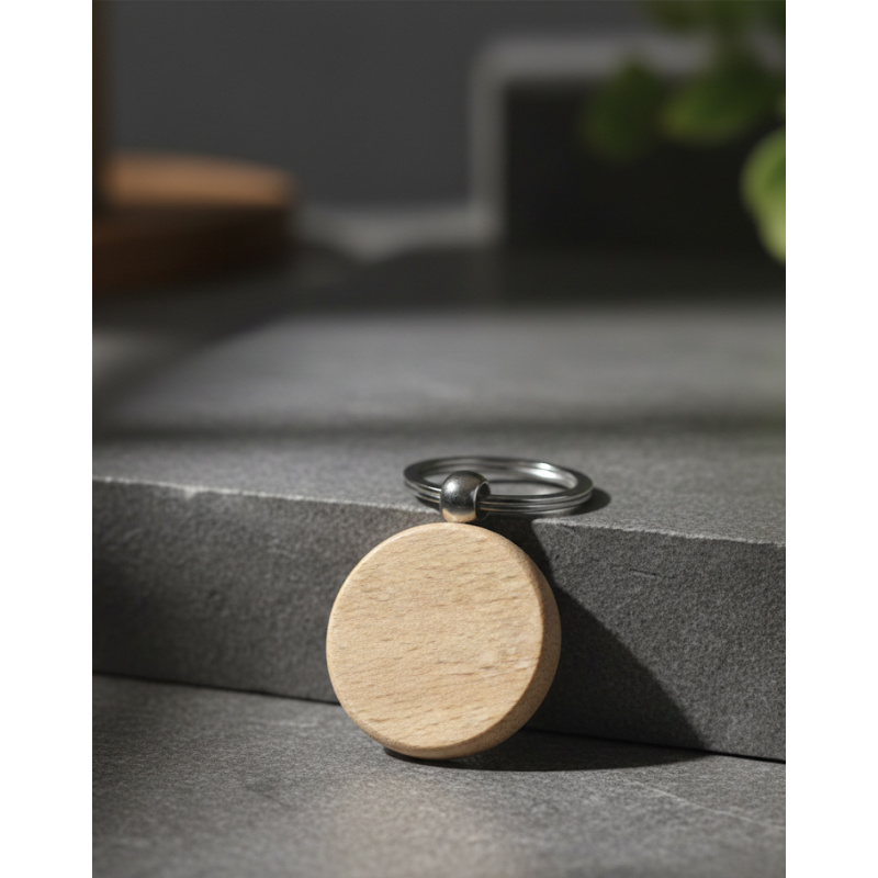 Porte-clés rond en bois gravé | Aga Personnalisation