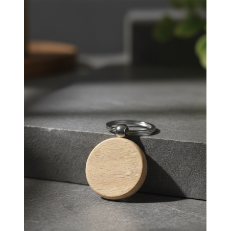 Porte-clés rond en bois gravé | Aga Personnalisation