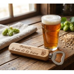 Décapsuleur Bambou Personnalisé - "Le Roi de la Bière" | Cadeau Homme